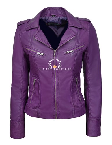 Damen lederjacke lila - damen,