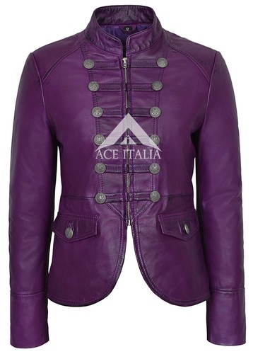 Damen lederjacke lila military - damen,