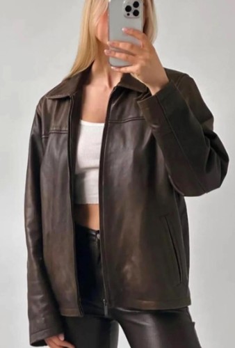 Damen lederjacke braun lang - braun,