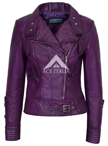 Damen lederjacke lila biker - lederjacke,
